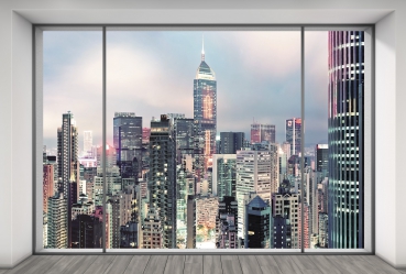 Vliestapete Fototapete SUITE, 368x248cm, Penthouse-Feeling, Skyline Hong Kong, Aussicht Wan Chai