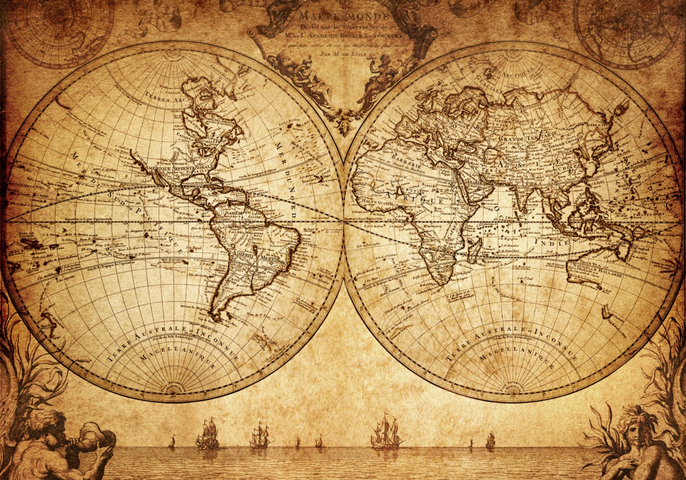 Weltkarte Rustikale Gardine Historische alte Atlas