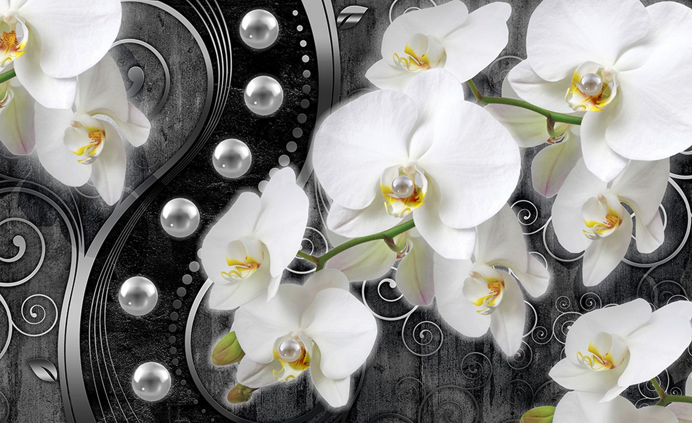 VLIES Fototapete-BLUMEN-DESIGN- 2046 -Luxus Diamanten Orchideen Pflanzen Blüten