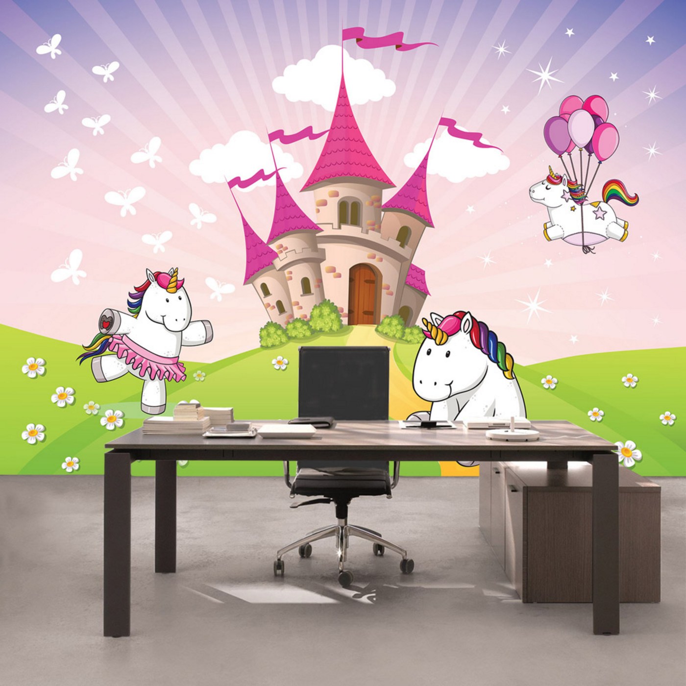 Kiss Fototapeten Zu Besten Preisen Vlies Fototapete No 4597 Kinder Jugend Tapete Einhorn Pferd Regenbogen Burg Sterne Schmetterlinge Bunt