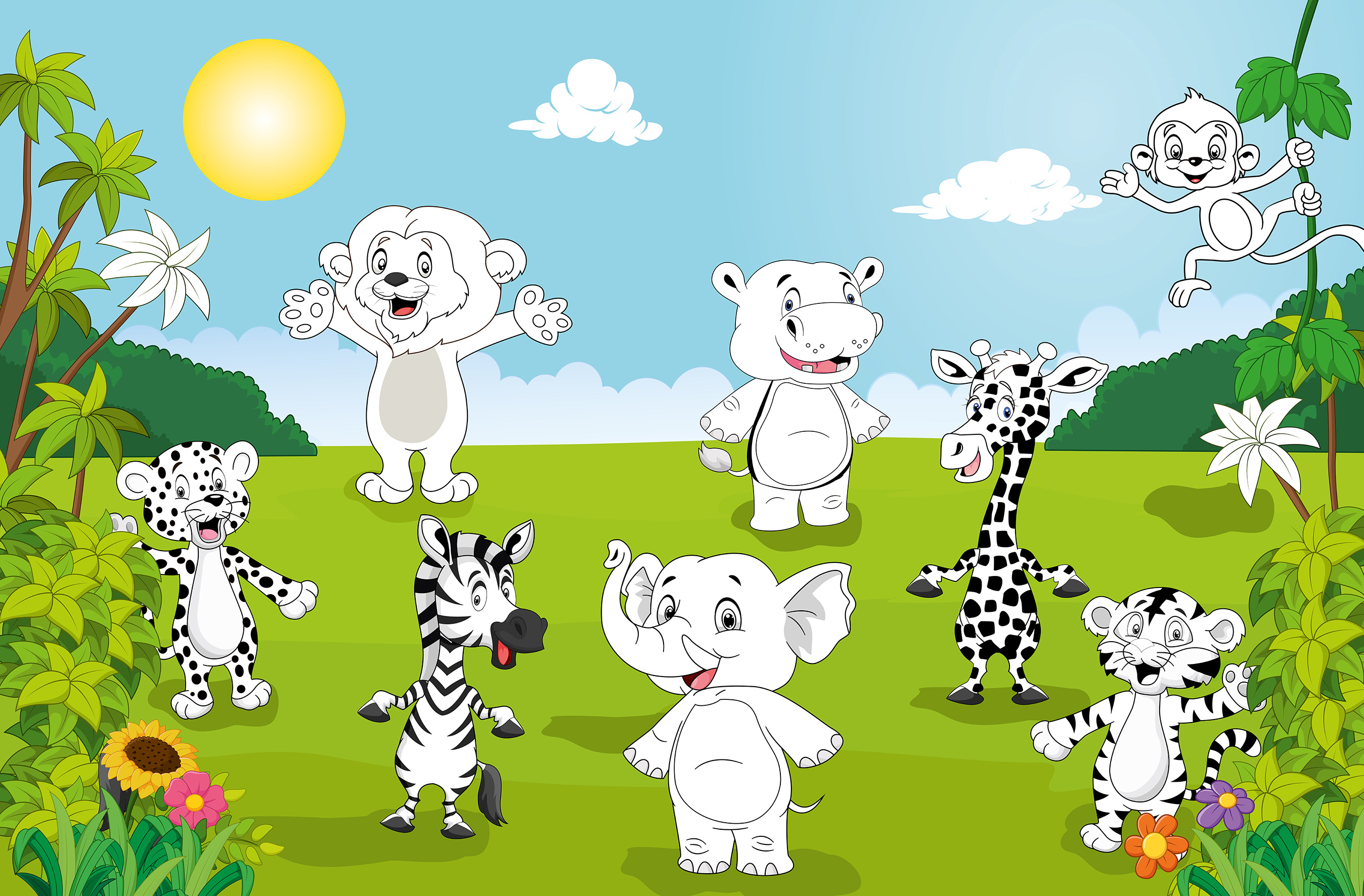 Fototapete Happy Animals Color It 175x115cm Ausmalbild Kindermotiv Tiere Kreativ Kiss Fototapeten Thermoglaser Und Leuchtpflastersteine