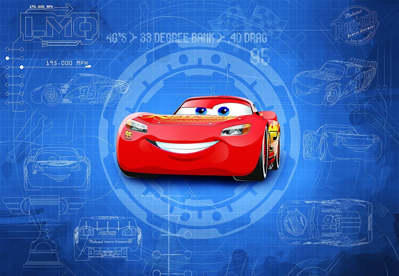 Fototapete CARS 3 BLUEPRINT, 368x254cm, Lightning McQueen Bauplan, 195 mph