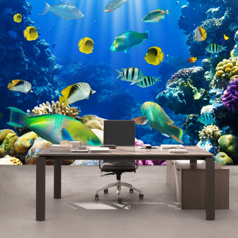 Vlies Fototapete 33 - Underwater World Tiere Tapete Aquarium Unterwasser Meereswelt Meer Fische Riff Korallenriff blau