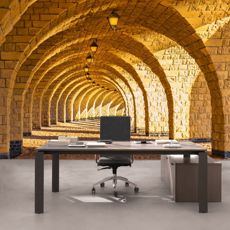Vlies Fototapete 66 - Arched Stone Colonnades Architektur Tapete 3D Perspektive Gewölbe