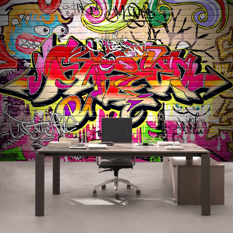 Vlies Fototapete 220 - Graffiti Tapete Kinderzimmer Graffiti Streetart Graffitti Sprayer 3D bunt braun