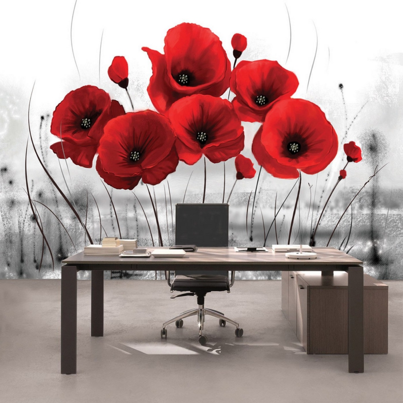 Vlies Fototapete 647 - Blumen Tapete Mohn Pflanze Blüte rot