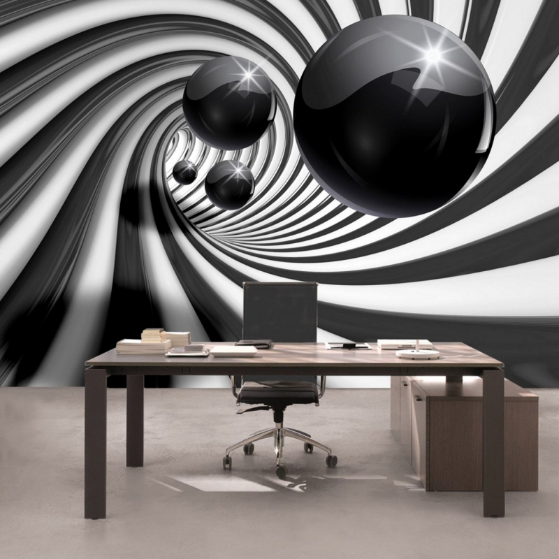 Vlies Fototapete 896 - 3D Tapete Abstrakt Tunnel Kugeln Murmel Spirale Streifen 3D grau