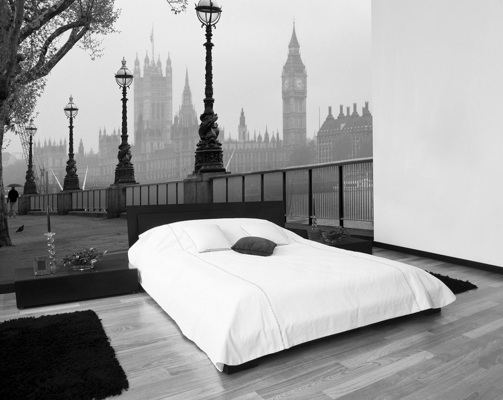 Fototapete LONDON FOG 366x254 Uferpromenade Themse und Westminster im Nebel, SW