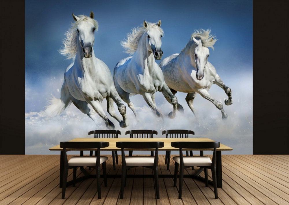 Fototapete ARABIAN HORSES 366x254cm Strand Schimmel weiße Pferde Galopp Araber