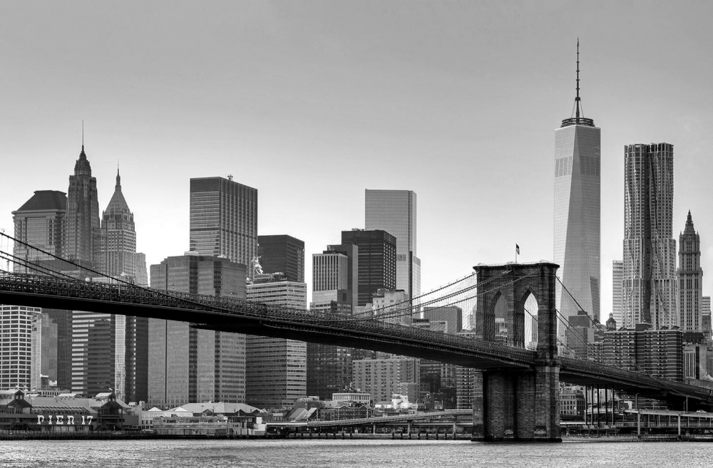 KiSS!, Fototapeten, Thermogläser und Leuchtpflastersteine. - Fototapete NEW  YORK 175x115cm, Brooklyn Bridge, Skyline, Poster, schwarz-weiss